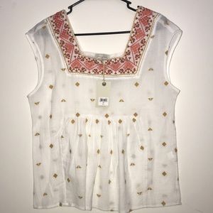 NWT lucky brand sleeveless embroidered blouse